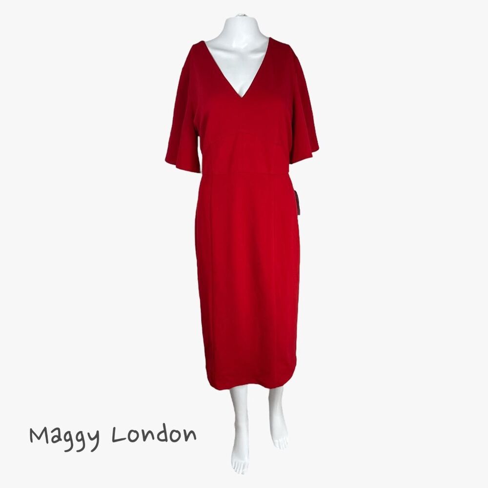 Maggy London Crimson V-Neck Midi Dress
